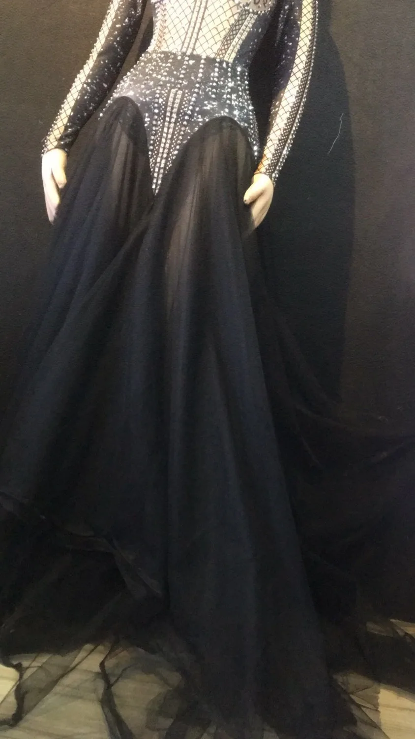 Novo vestido sexy de malha transparente preto de strass intermitente feminino comemore a roupa do baile de formatura vestido de dançarina cantor trajes