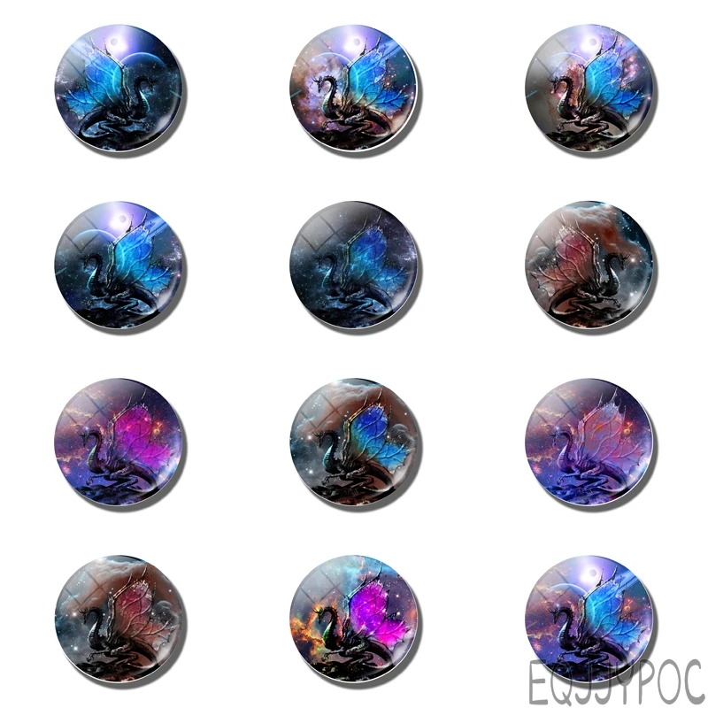 12pcs Wing Dragon 3d Fridge Magnet Starry Sky Space Galaxy Loong 25mm 30mm Glass Dome Magnetic Refrigerator Stickers Home Decor