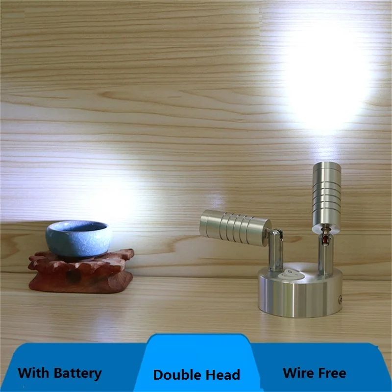 2W /6W recharging double head cabinet li battery,wireless emergency power free  jewelry count cabinet led battery spotlight