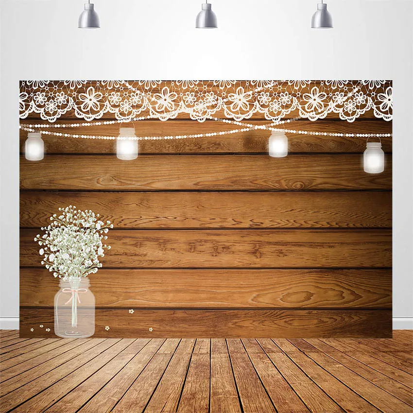 

Rustic Wooden Wall Lace Backdrop Bridal Shower Wedding Photography Background Birthday Christening Parties Banner Photo Booth