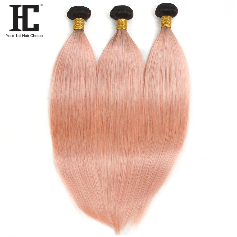 HC Brazilian Bundles With Closure 1b/pink Straight Hair Bundles With Closure 2 Tone Remy Human Hair Weave 3 Bundles With Closure