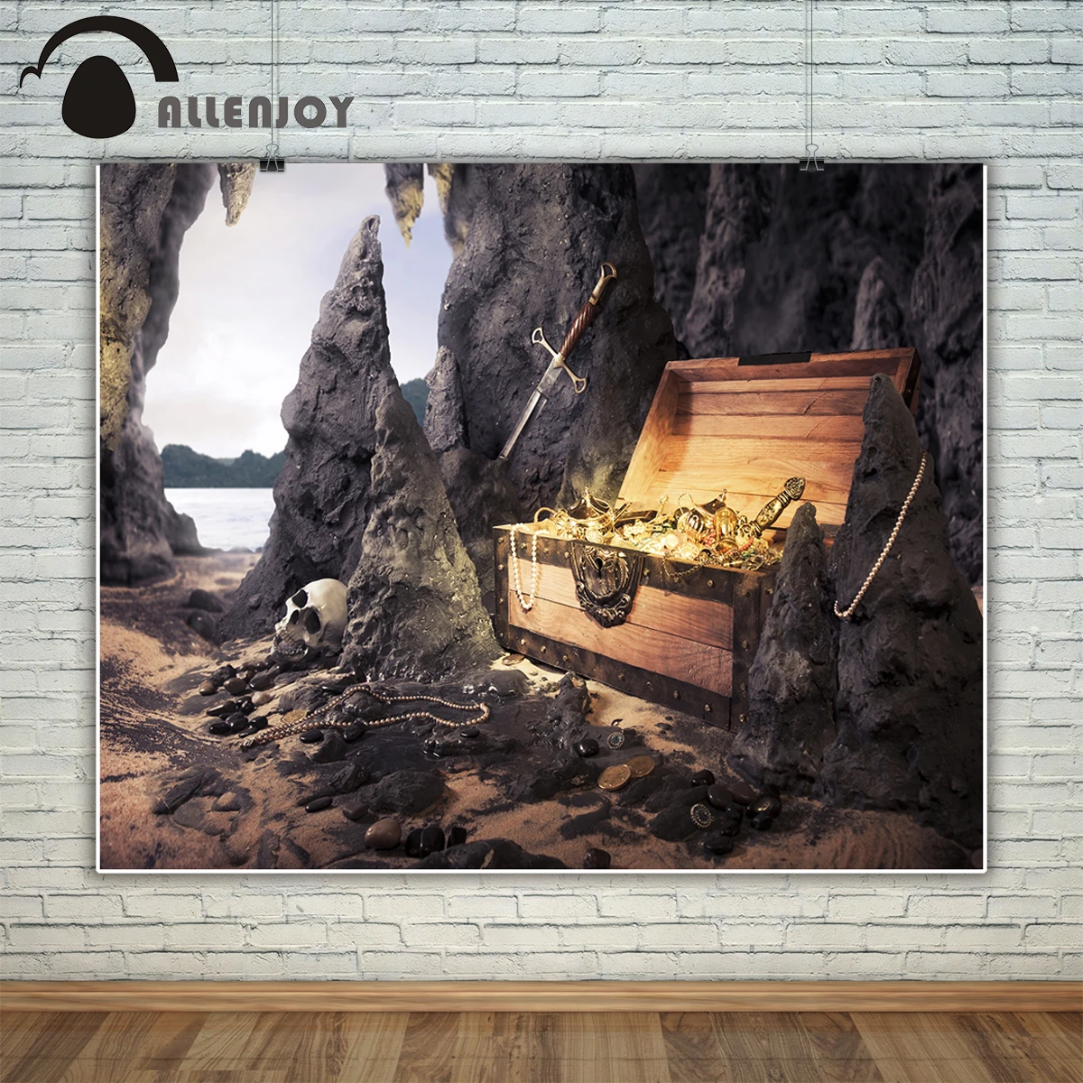 Allenjoy Nhiếp Ảnh Backdrop Chéo Thanh Kiếm Cướp Biển Kho Báu Shinny Nền Vàng Studio Ảnh Máy Ảnh Mới Fotografica