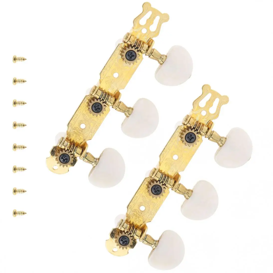 1pair Gold Plated Classical Folk Guitar Tuning Pegs with Simulation Pearl  Semicircle Buttons Machine Heads