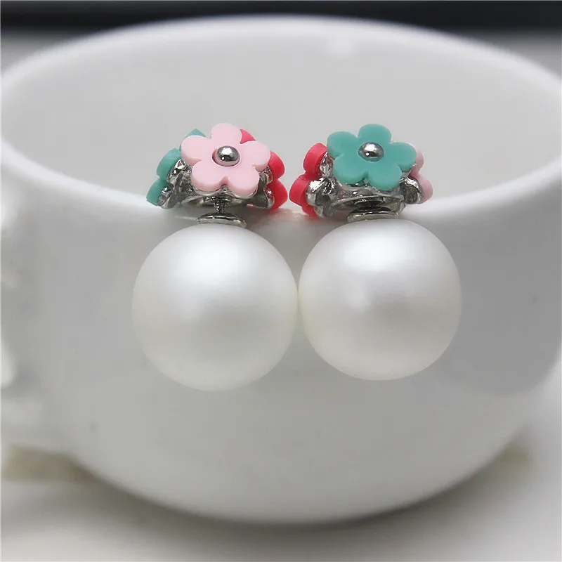 2019 New Fashion crystal flower Earrings ball cute korea two side Jewelry Double imitation Matte beads Stud Earring For Women