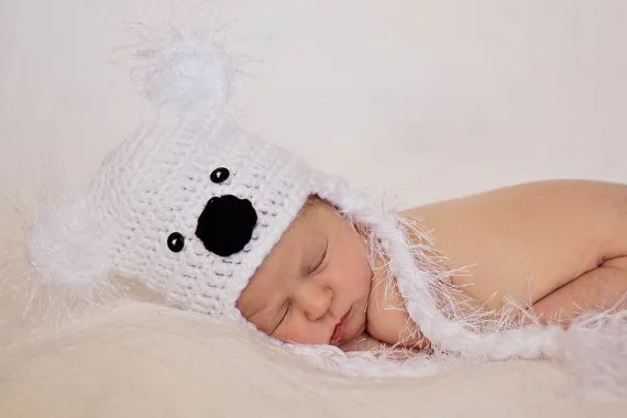 free shipping,HAND CROCHET KNIT NEWBORN BABY GIRLS BOYS POLAR BEAR HAT PHOTO PROP SHOWER GIFT. newborn crochet Photography Props