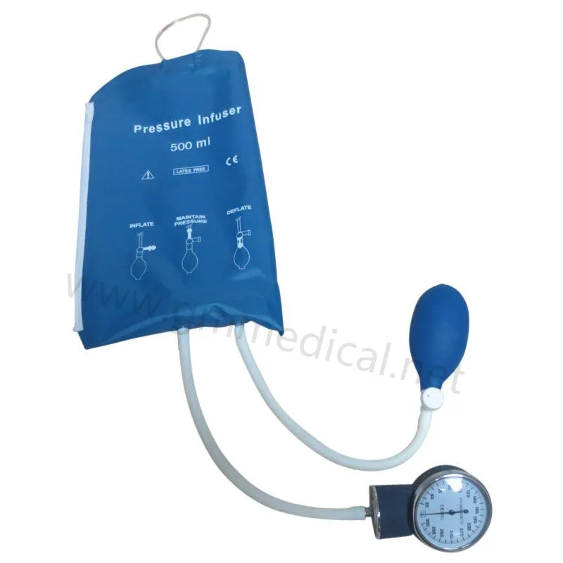 500ml Reusable Nylon Pressure Infusion Bag with Pressure Gauge,Blue,Back Net and Edge Stitching