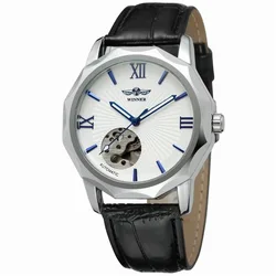 Fashion Winner Brand Blue Ocean Geometry Design Transparent Skeleton Dial Mens Watch Luxury Automatic Casual Mechanical Clock