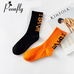 PEONFLY Original Design Chinese Characters Street Skateboard printed cotton SockS Women Motion SockS comfortable casual Socks