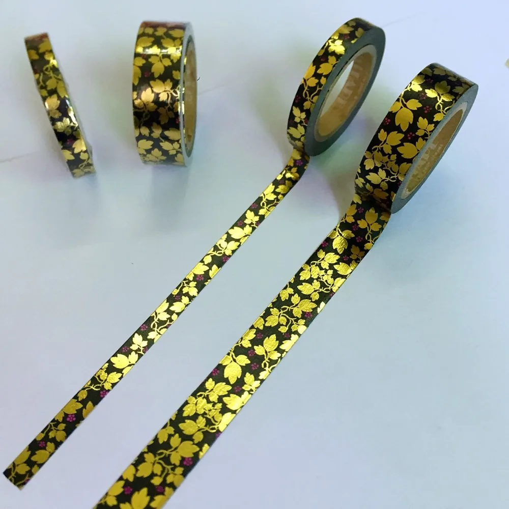 

Foil gold High quality washi paper tape 7.5mm*10m or 15mm*10m/ Three Leafs flower masking washi paper tape