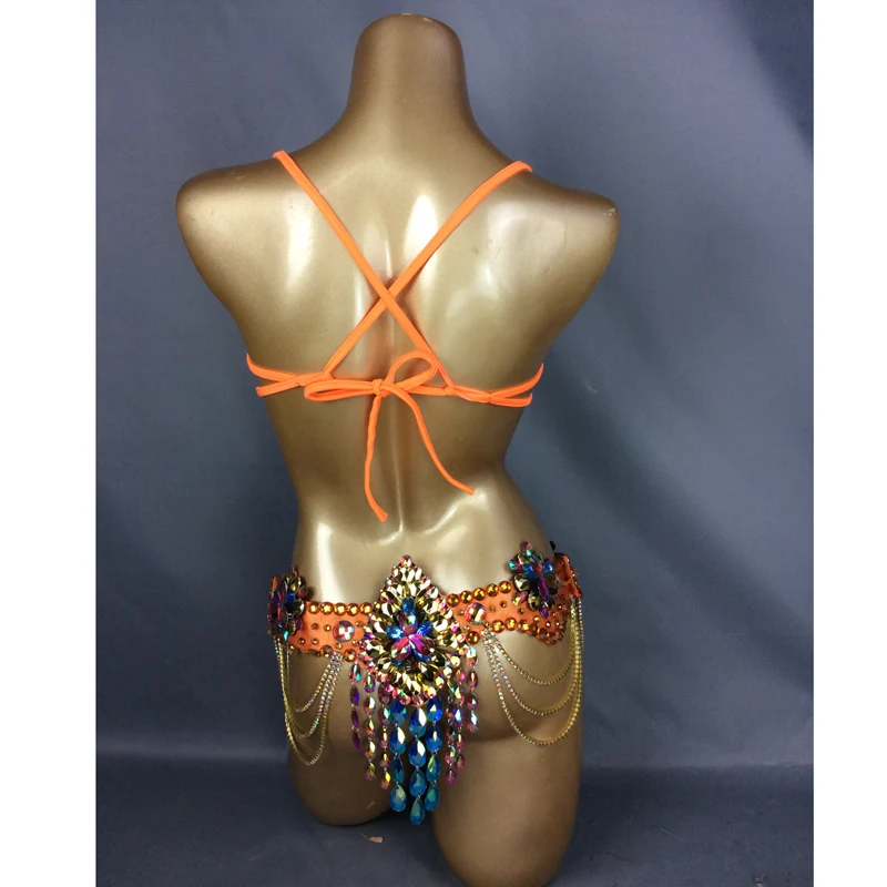 New Sexy Samba Carnival Wire Bra & Belt Rainbow stones C014 free shipping