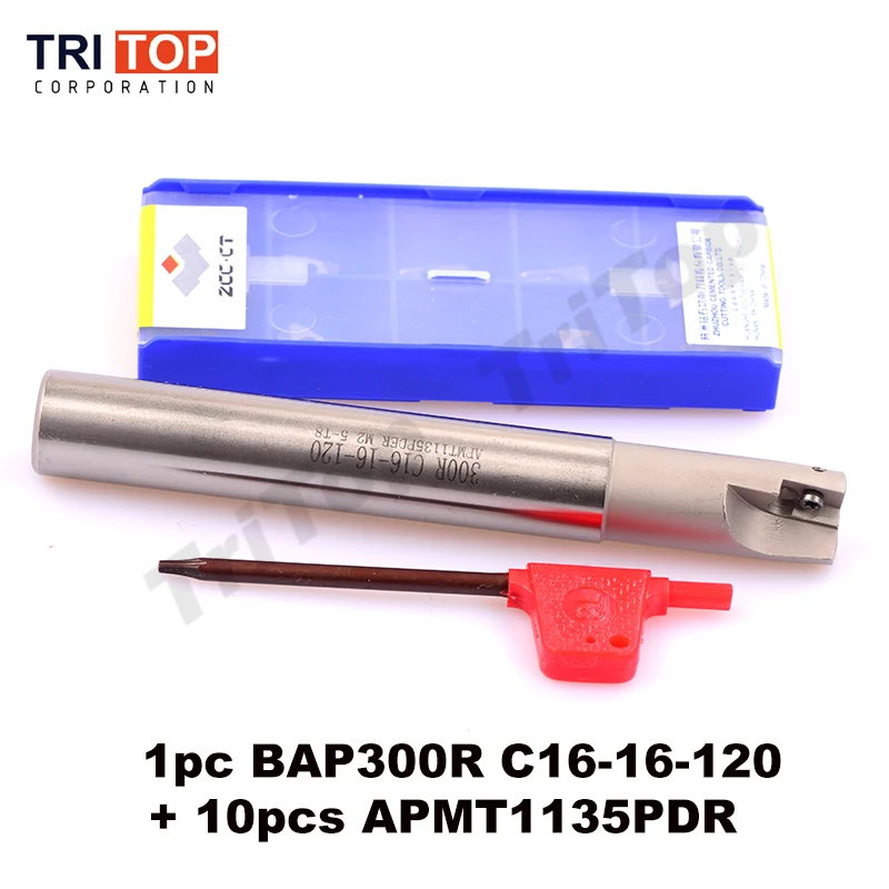 

10pcs APMT1135PDR WITH 1PC Milling head BAP JAP 300R C16-16-120 square shoulder face high speed end mill carbide milling insert