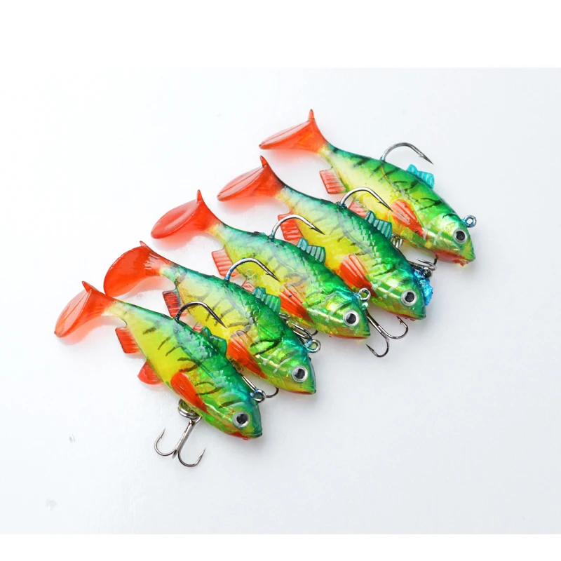 TOMA 5pcs/lot Soft Bait Lead Head Fish Lures 8g /9.5g Bass Fishing lure Sharp Treble Hook T Tail Sea Fishing Tackle