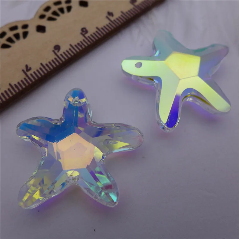 20/32/40 mm star shape chandelier crystals starfish curtain drop plated rainbow ab clear glass pendant jewelry DIY bead necklace