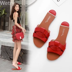 Women Slippers Slides Outdoor Ladies Flats Pu Leather Comfy Chic Soft Casual Elegant Summer Woman Fashion Shoes 2020