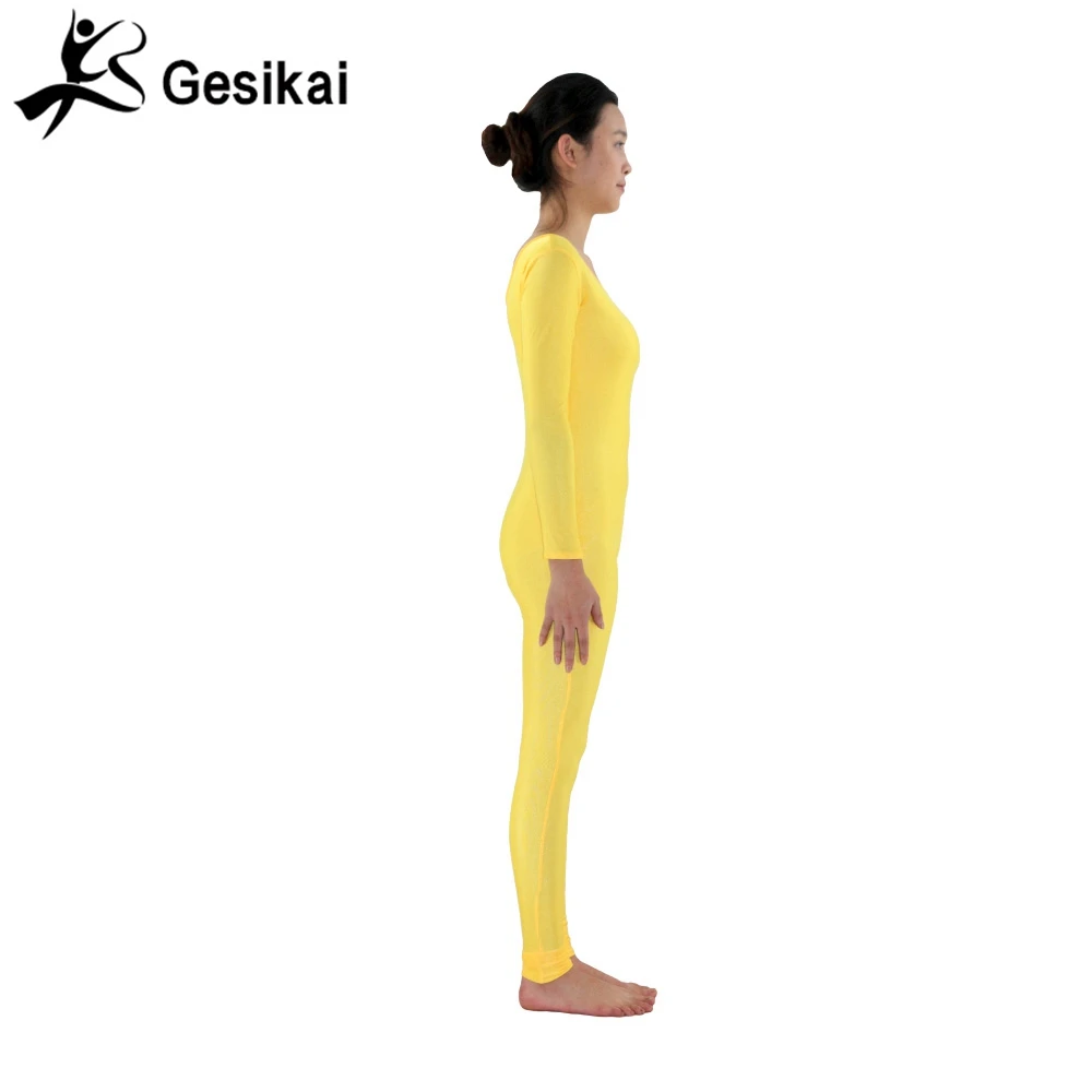 24 Hrs Shipped Out Womens Yellow Costumes Long Sleeves Yoga Unitards Gymnastics Dancewears Fitness Suits