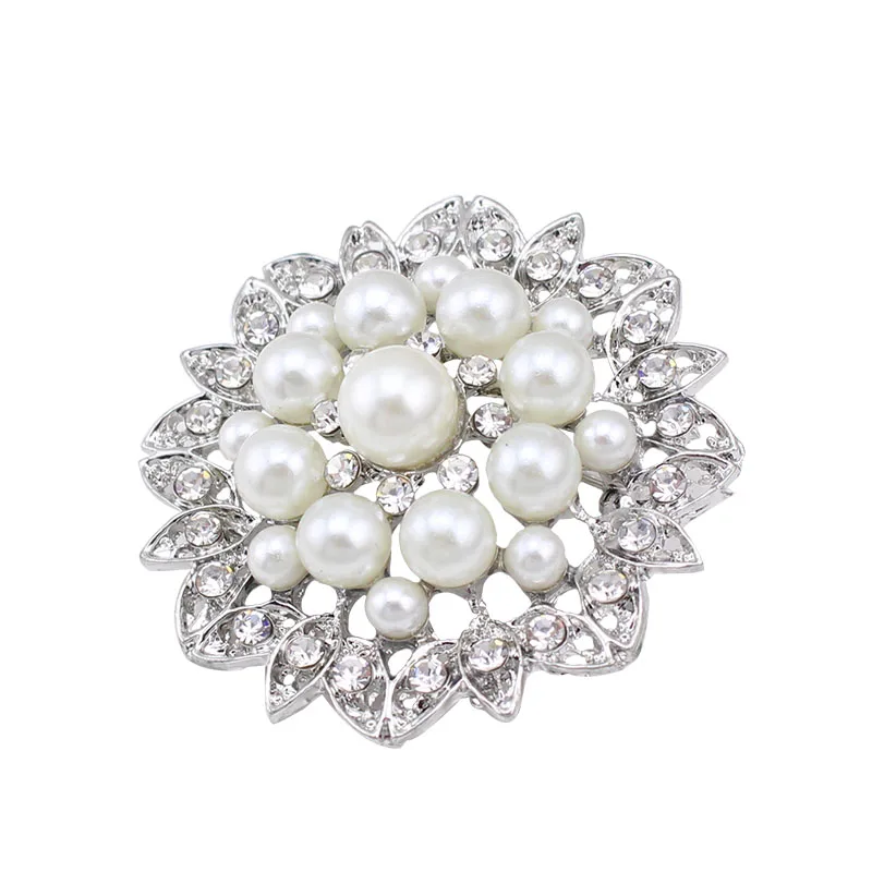 Pearl Brooch Fashion White Imitation Pearl Rhinestone Crystal Flower Bridal Brooch Pins Handmade For Wedding Hot Item NO.: FB019