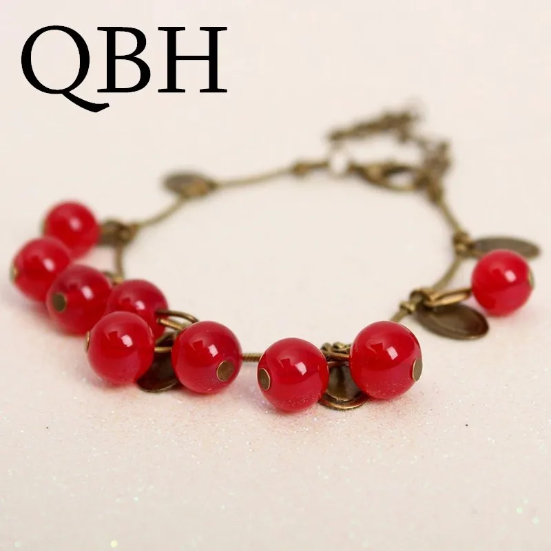 L030 Vintage Cute Chilli Coin Red Cherry Charm Beads Chain Bracelet & Bangle for Women Fashion Jewelry Gift mujer pulseras