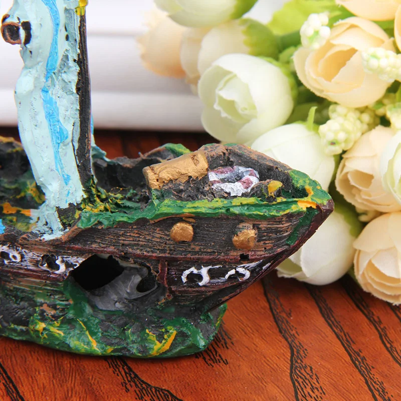 Resin Sunk Ship Wreckage for Fish Hide Sailboat Aquarium Aquatic Ornament Pirate Ship Destroyer Fish Tank Decoration Fish House