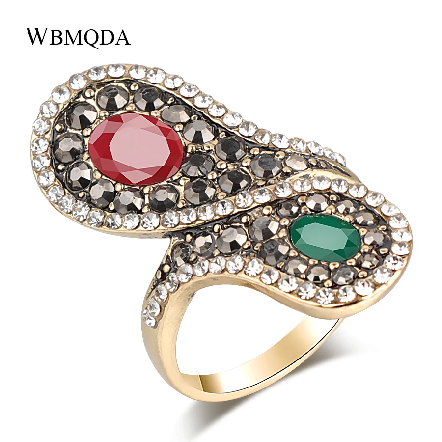 Wbmqda Vintage Boho Big Wings Ring Antique Gold Rings For Women Fashion Statement Turkey Indian Crystal Jewelry 2019 New