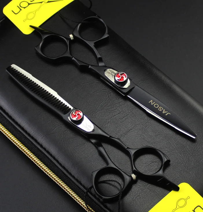 

335# 6Inch Brand Jason TOP GRADE Black Hairdressing Scissors 440C Bang Cut Barber Cutting Scissors Thinning Shears Hair Scissors