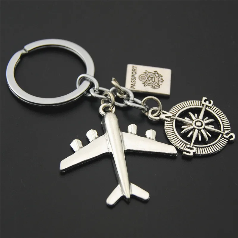 1PC Airplane Compass Passport Round Camera Key Chains