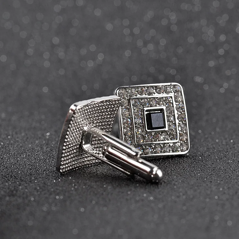 High Quality Classic Luxury Rhinestone Crystal Square Custom Enamel Men\'s Cufflink Male French Shirt Cuff links Wedding Jewelry