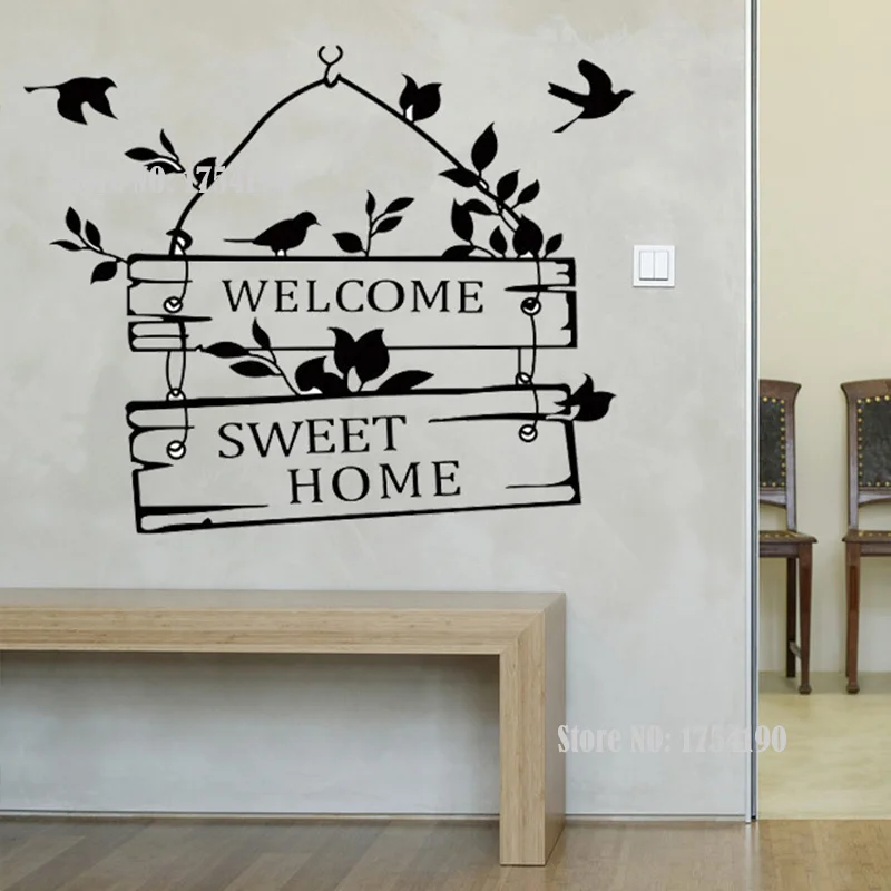 

31x39cm Welcomes Sweet Home Wall Stickers Home Decor Birds Tree Character Removeable Vinyl Poster Islamic wall Sticker