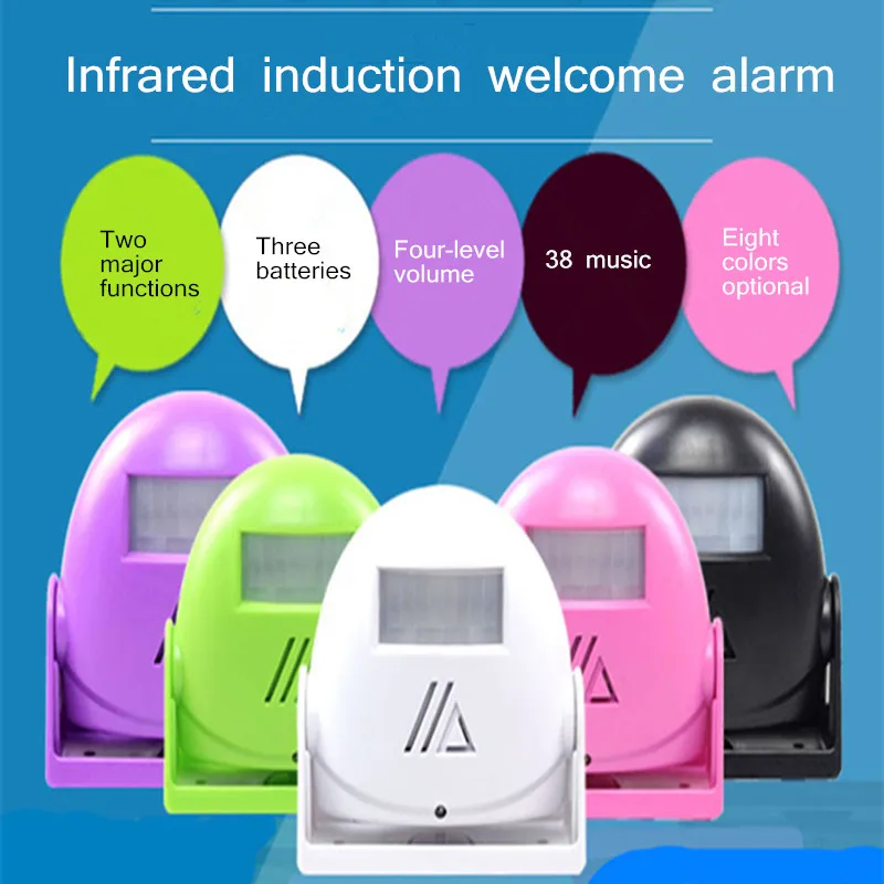 

Hello Welcome Wireless Intelligent Greeting Doorbell Welcome Infrared Motion Sensor Warning Door Bell Alarm 8 Colour