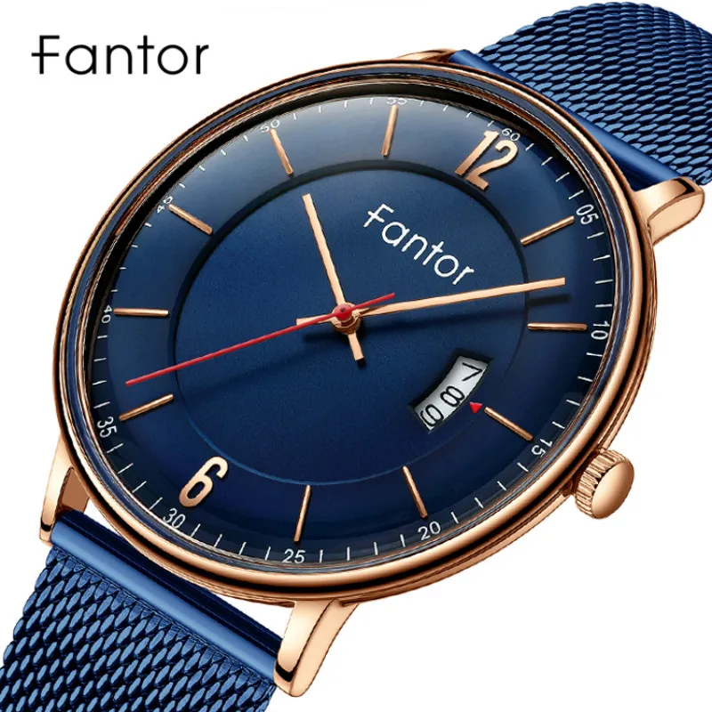 Fantor Brand Men Luxury Fashion Business Waterproof Quartz Date Man Casual Wrist Watch Blue