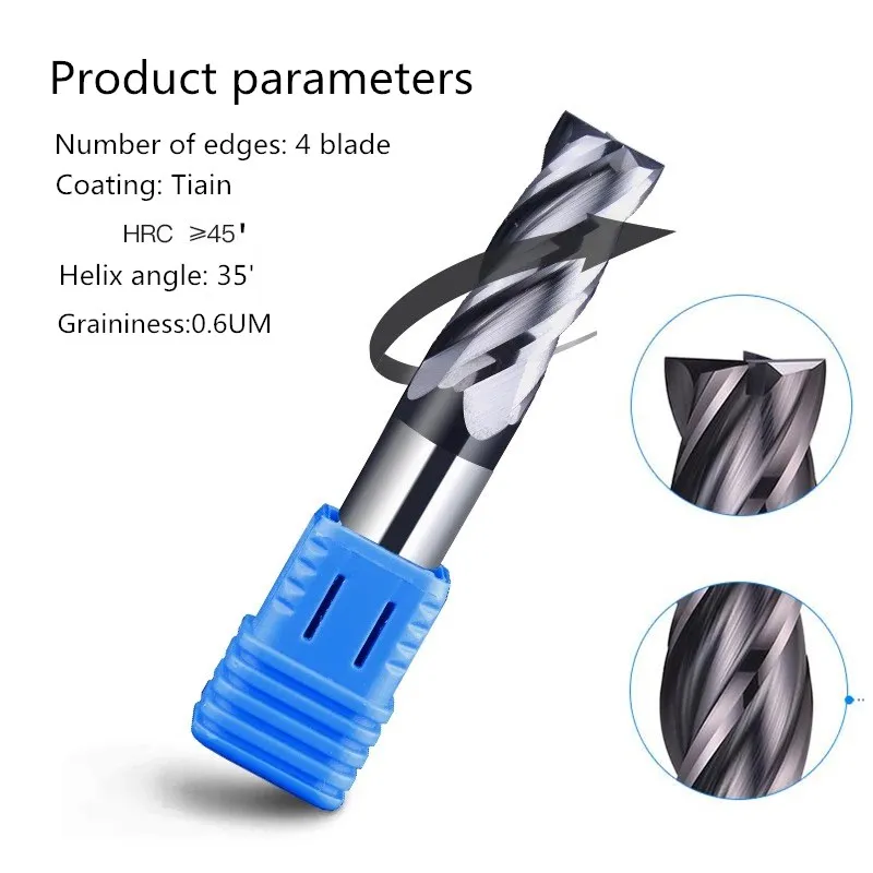 Fresa 4 millimetri 6 millimetri 8 millimetri 10mm 12mm 4 slot allungamento ad alta resistenza fresatura di acciaio al tungsteno fresa CNC in metallo duro rivestito in metallo end mill
