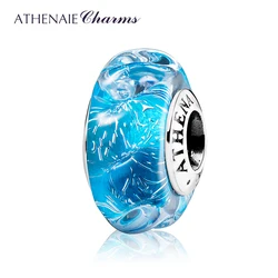 ATHENAIE Blue Murano Glass Beads 925 Sterling Silver Glittering Ocean Wave Charms Beads Fit Women Charm Bracelets DIY Jewelry