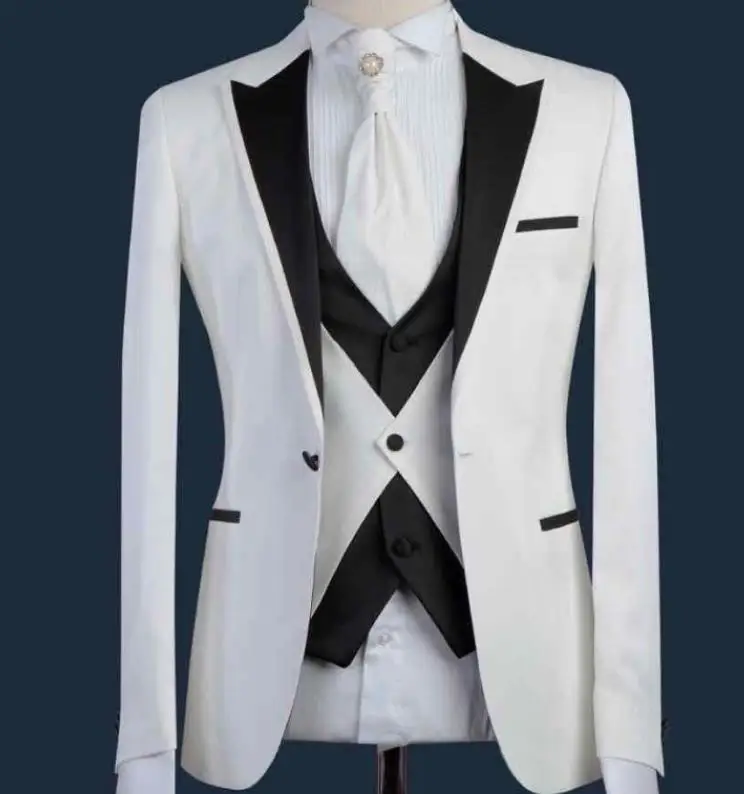 Klassische dünne Groomsmen spitze Revers Bräutigam Smoking Männer Anzüge Hochzeit/Prom Beste Mann Blazer (Jacke + Pants + tie + Weste) a220