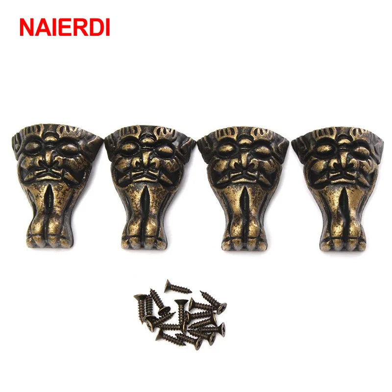 NAIERDI Antique Brass Jewelry Chest Wood Box Cabinet Decorative Feet Leg Corner Protector For Furniture Metal Crafts Hardware