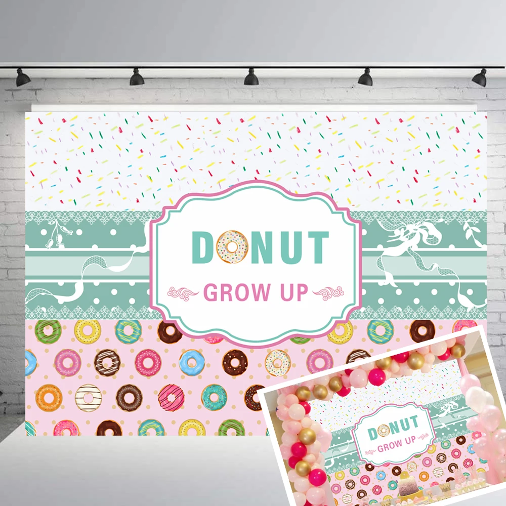 BEIPOTO Donut Grow Up Baby Shower Party Decorations Photo Studio Background Girl Princess Banner Photography Backdrops  Picture