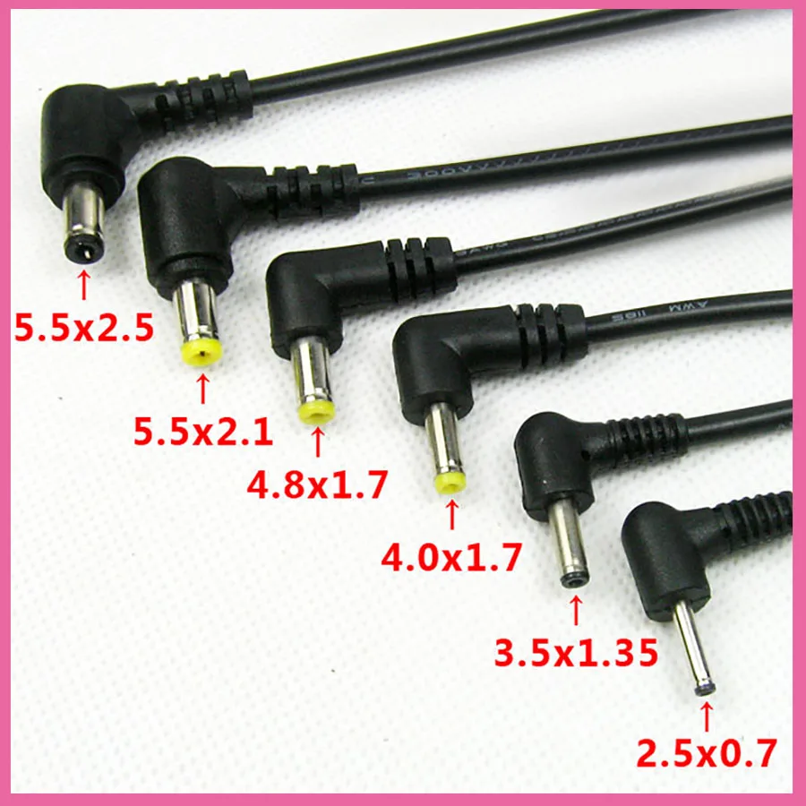 1pcs 5.5*2.5mm 2.5*2.1mm 4.8*1.7mm 4.0*1.7mm 3.5*1.35mm 2.5*0.7mm DC Power Plug with 30cm Cable Black Charging Connector