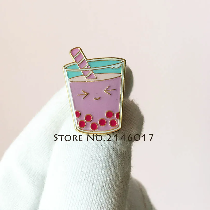 100pc Custom Pin Brooch Strawberry Bubble Tea Badge Cute Kawaii Food Drink Pink Smile Boba Milk Tea Cu-Tea Soft Enamel Lapel Pin