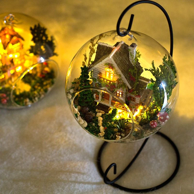 

DIY Handicraft Toy Handmade Small House Model Room in the Glass Sphere Assemble the Glass Ball Girl's Toy Birthday Present Gift