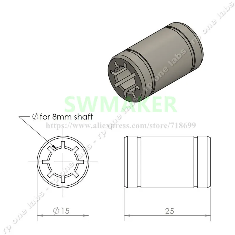 1pcs RJ4JP-01-08 Solid Polymer Drylin LM8UU Bearing 8mm shaft Drylin for Anet A8 Reprap Prusa i3 3D Printer