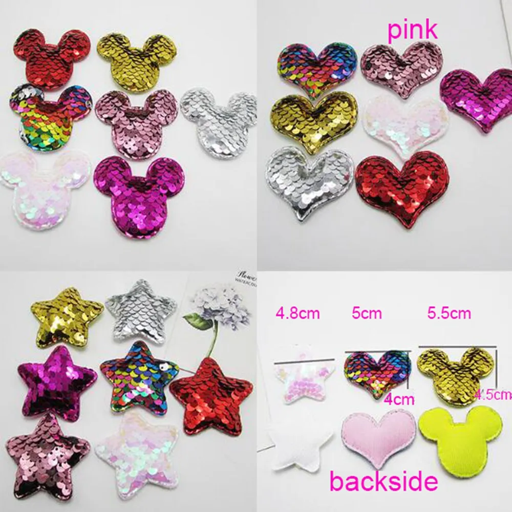 50 pz/lotto di Scintillio di Paillette del sequin Cuore stella Imbottito Toppe e Stemmi Appliques Per I Vestiti Forniture Per Cucire FAI DA TE Decorazione Del Mestiere