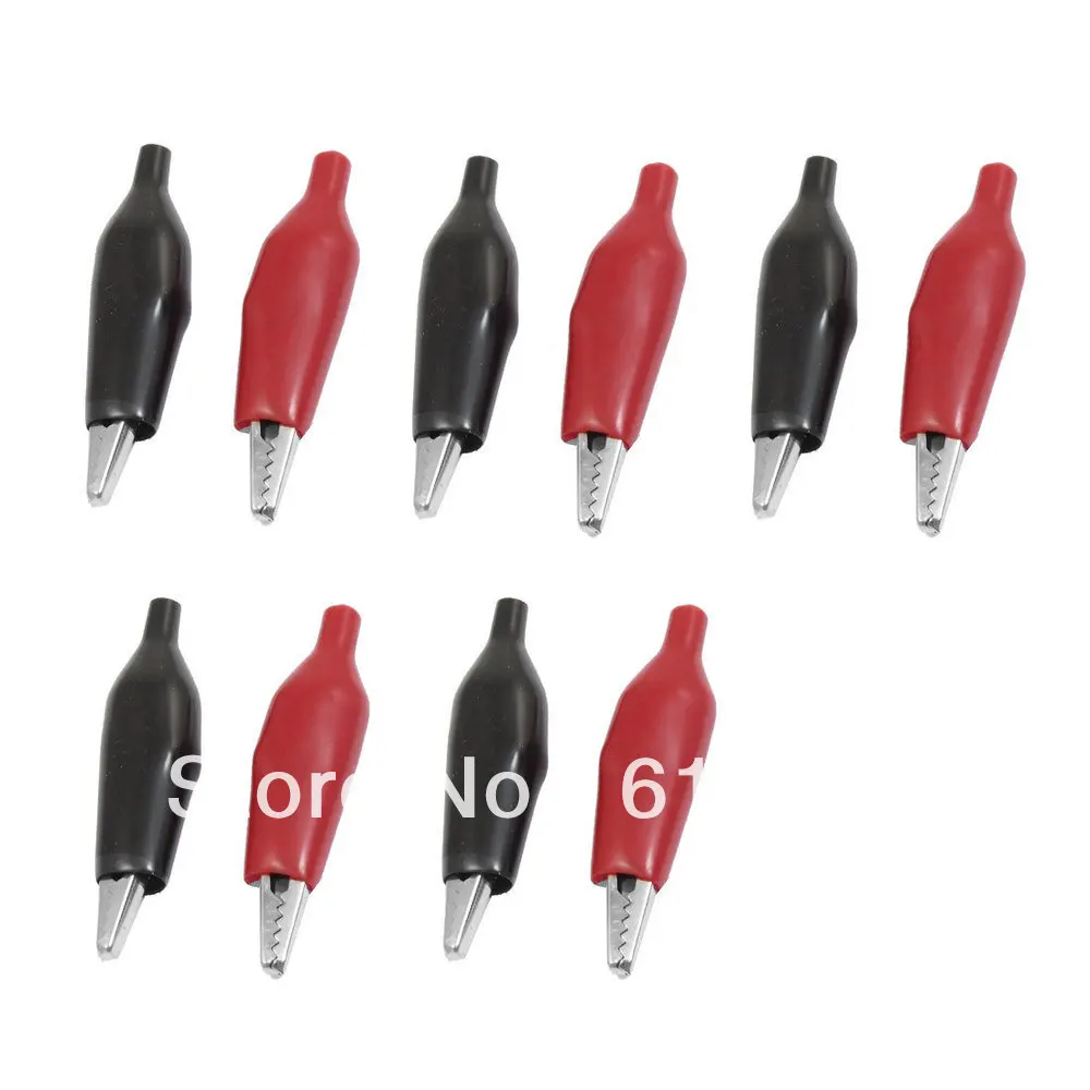 

10pcs Black Red Plastic Coated Handle Replacement Wire Alligator Cable Clip Clamping Clamper Connecting Wires in Electrical Lab