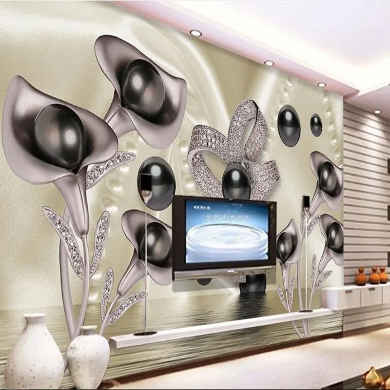 

wellyu Custom large - scale murals 3d Calla lily butterfly water wave reflection TV background wall non - woven wallpaper