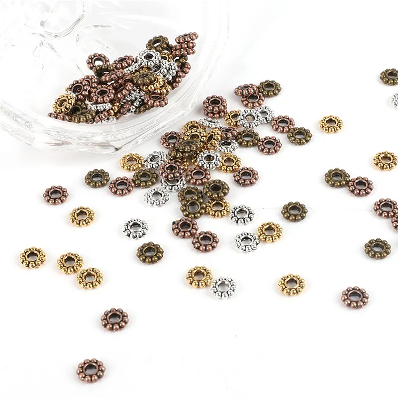 6mm 50pcs/lots Zinc Alloy Daisy Flower Spacers Beads Metal Spacer Beads For DIY Bracelet Necklace Jewelry Making