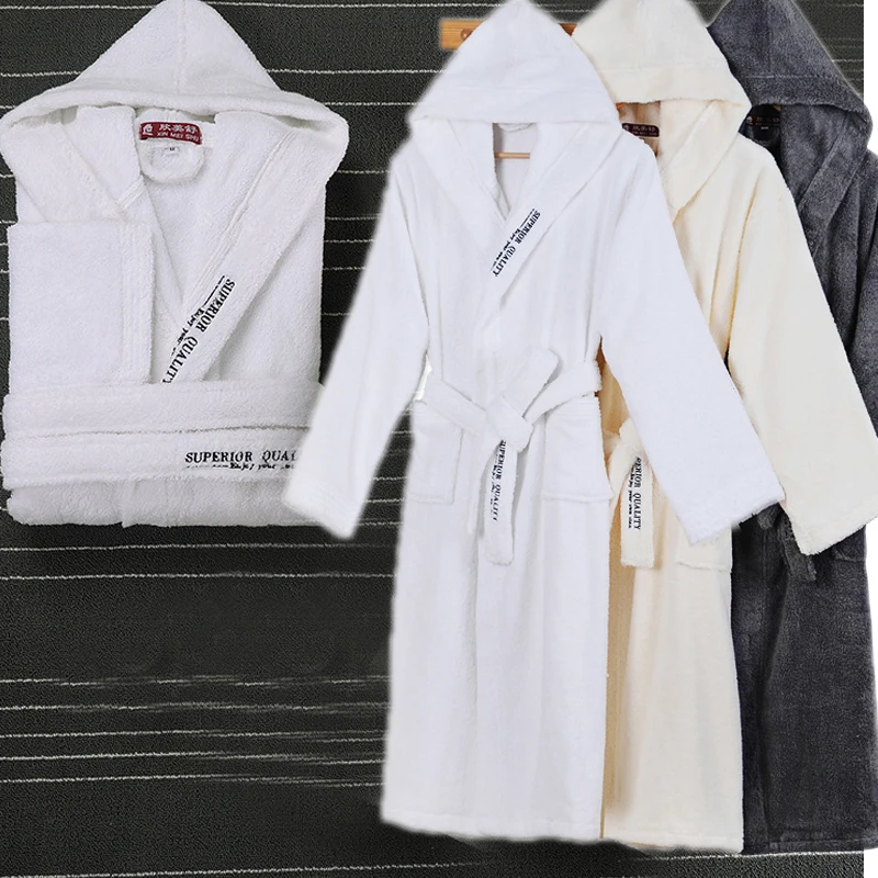 Thick Cotton Hooded Bathrobe Embroidery Soft Terry Robe Hotel Absorbent Night Dressing Gown Pijamas Bridesmaid Robes Household