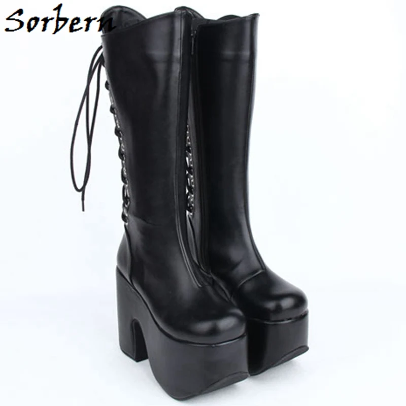 

Sorber Cross-Tied Zipper Boots Spring Round Toe High Heels Fashion Women Shoes Punk Stilettos Custom Color Ladies Boots Size 5