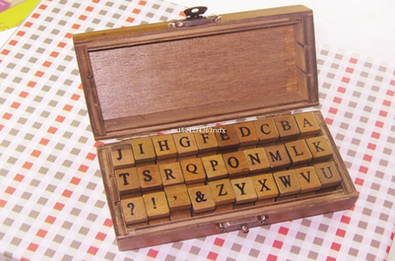 50Sets DIY Letter Alphabet Stamp Vintage Teach Wooden Alphabet Stamps Set Number Rubber Stamp Set Wooden Box