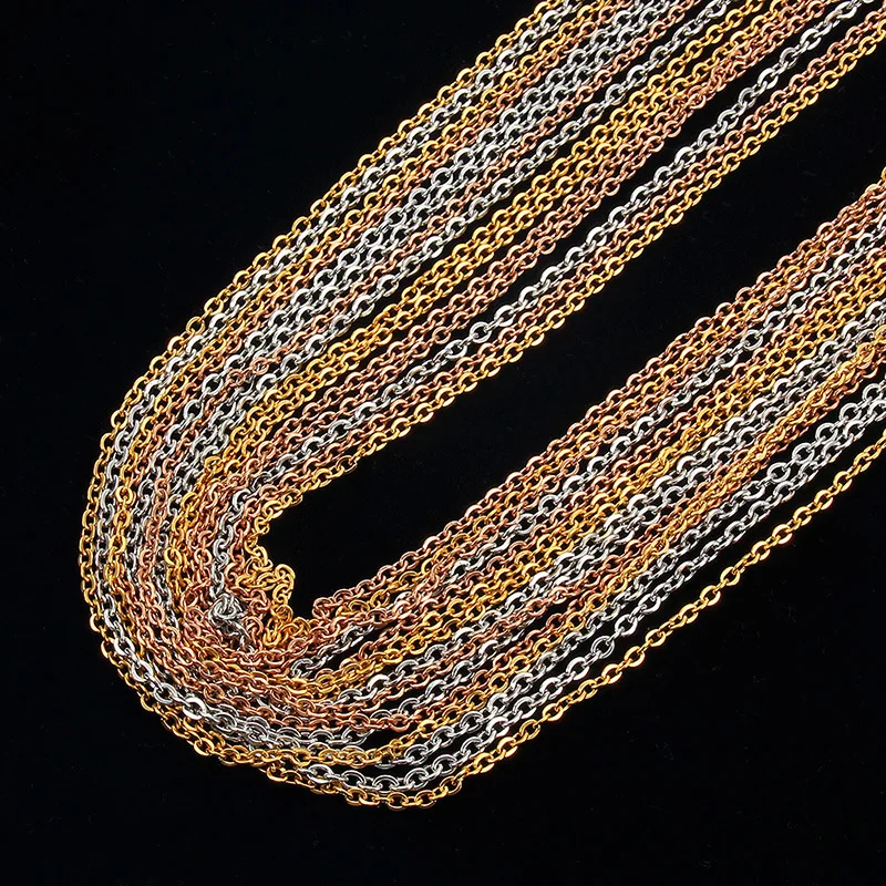 10pcs/lot Stainless Steel 1.5/2mm Necklace Chains Steel Black Gold Rose Gold Multicolor Color Flat Chain for DIY Jewelry Making