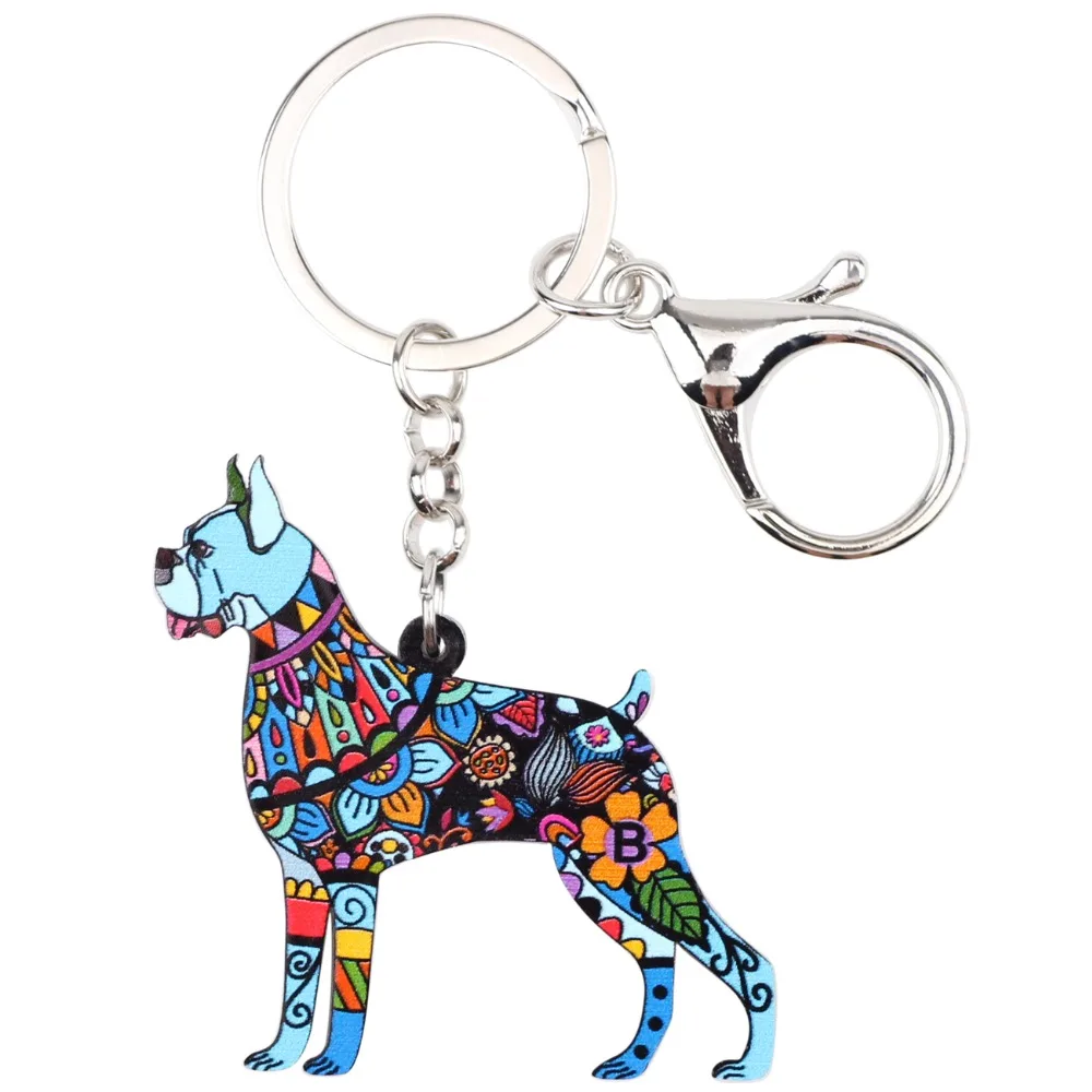 WEVENI Original Plastic Boxer Dog Key Chain Key Ring Bag Charm Man Car Pendant Statement 2017 Hot Trendy Jewelry For Women