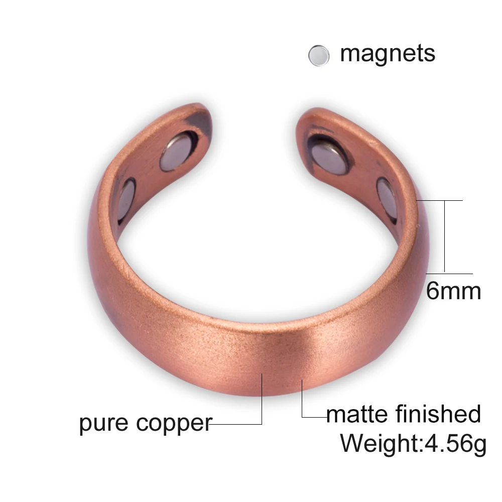 Vinterly Mens Magnetic Ring Matte Finished Health Energy Simple Adjustable Open Cuff Pure Copper Rings for Arthritis Pain Relief