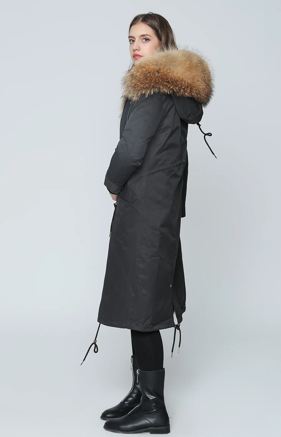 Echter Pelzmantel Winterjacke Damen Langer Parka Wasserdicht Großer Natürlicher Waschbärpelzkragen Kapuze Dick Warm Echter Fuchspelz-Futtermantel – Detail 30