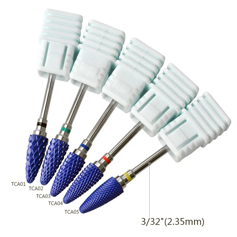 Blue Tungsten Carbide Nail Art Drill Bit Set Nano Coated Metal Bits Manicure Tools Accessories 5 Types